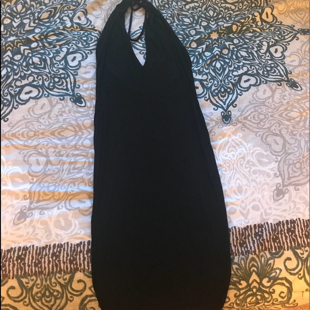 Black halter mini dress